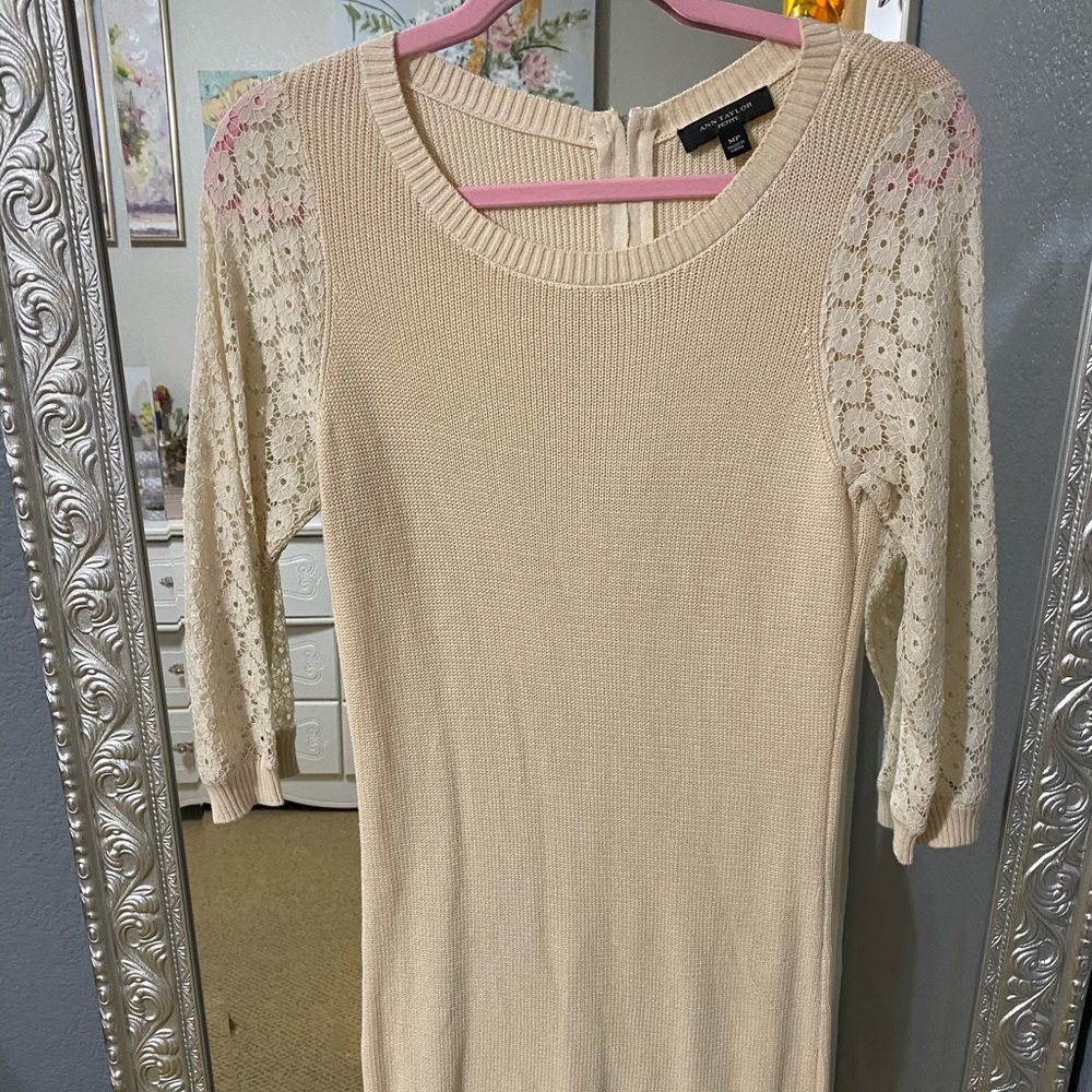 Lace sleeve sweater dress.